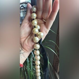 White House Black Market Cream Pearl Necklace with Black Ribbon